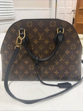 Louis Vuitton Brown Monogram Alma with Black Leather Trim